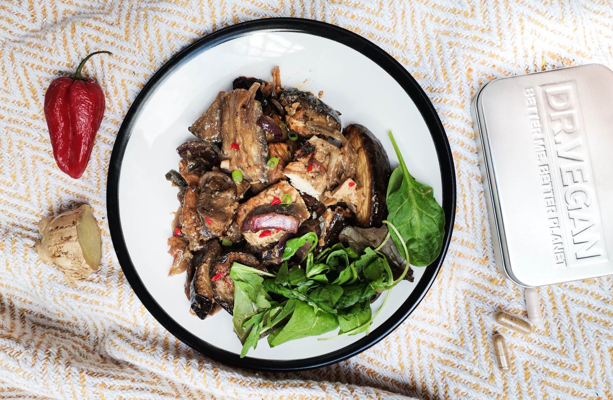 Miso Glazed Aubergine, Mushroom & Tofu Bowl (Ve)