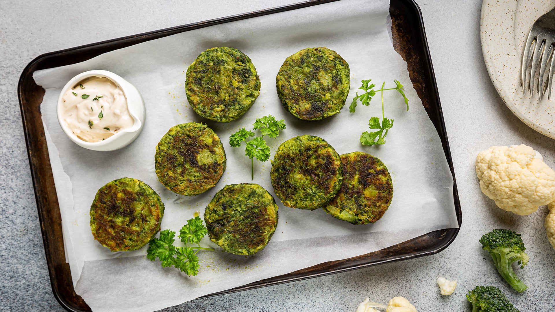 Cheesy Oven Baked Broccoli and Cauliflower Fritters (Ve)